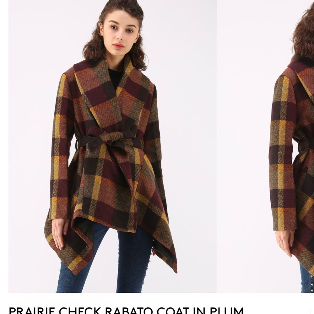 Chicwish Praire Rabato Plum Plaid Coat